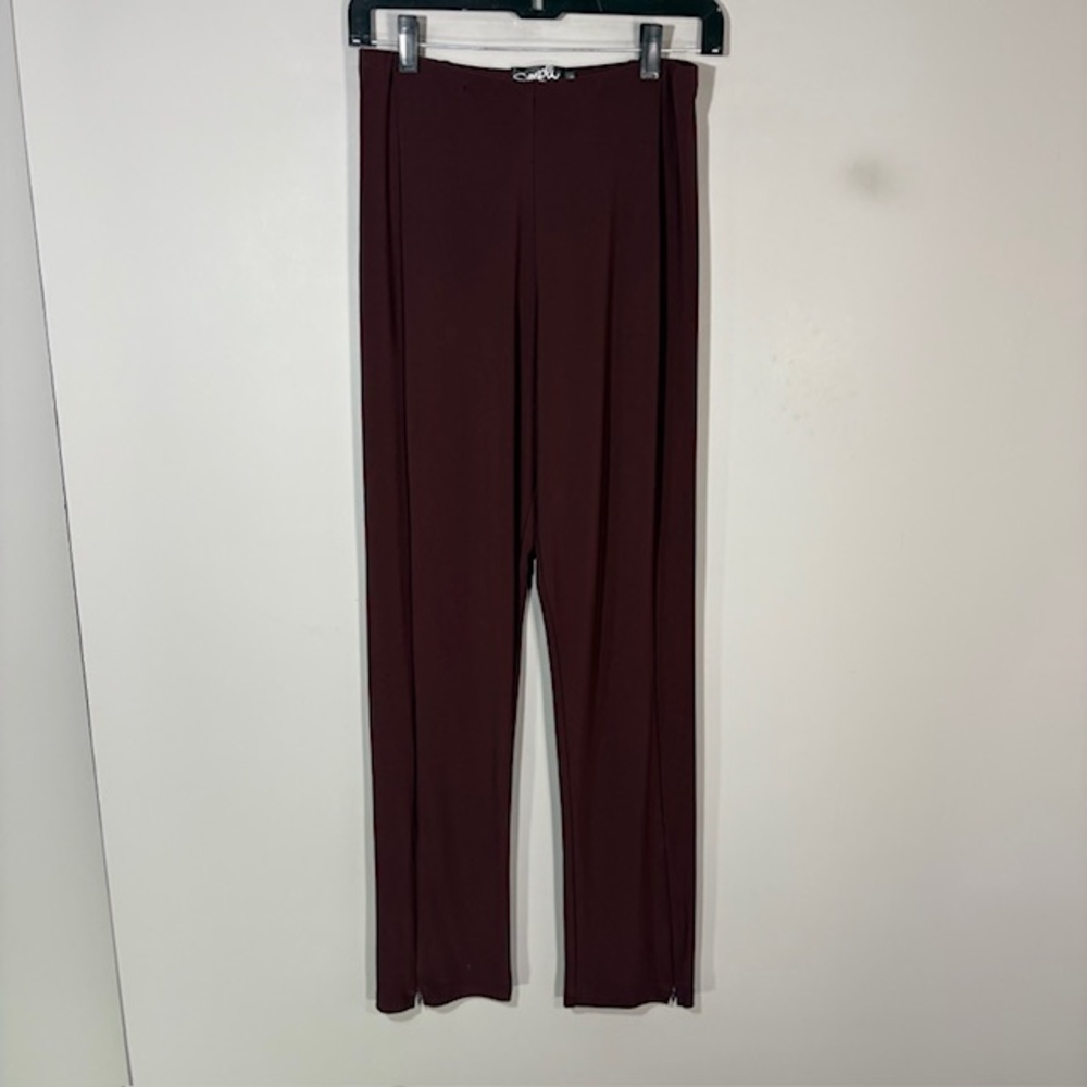 Sympli Pants Womens 6 Red Jersey Straight Leg Pull On Ankle Zip Stretch